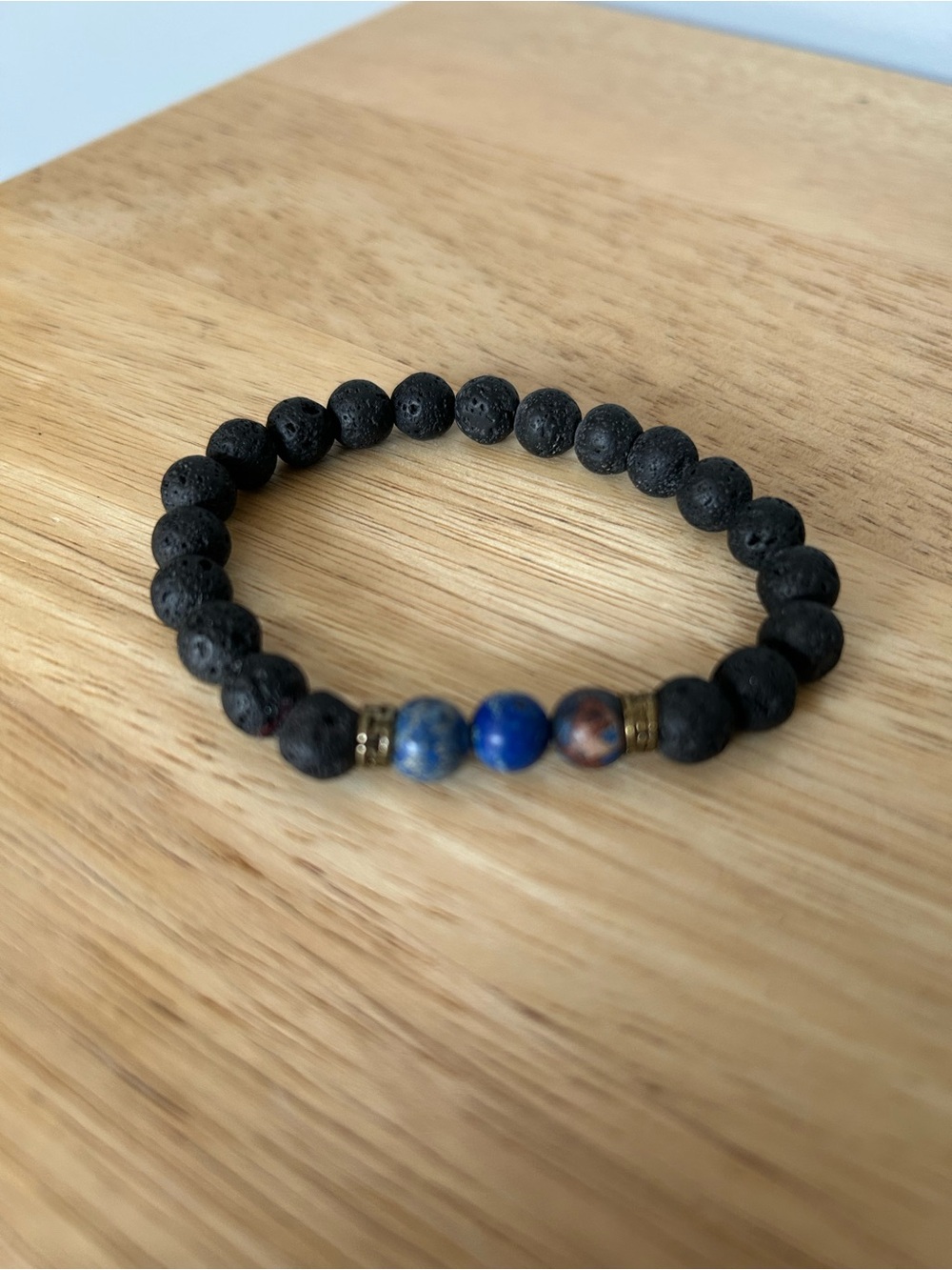 Stella & Dot Black Lava Bead Bracelet with Blue Accent Beads